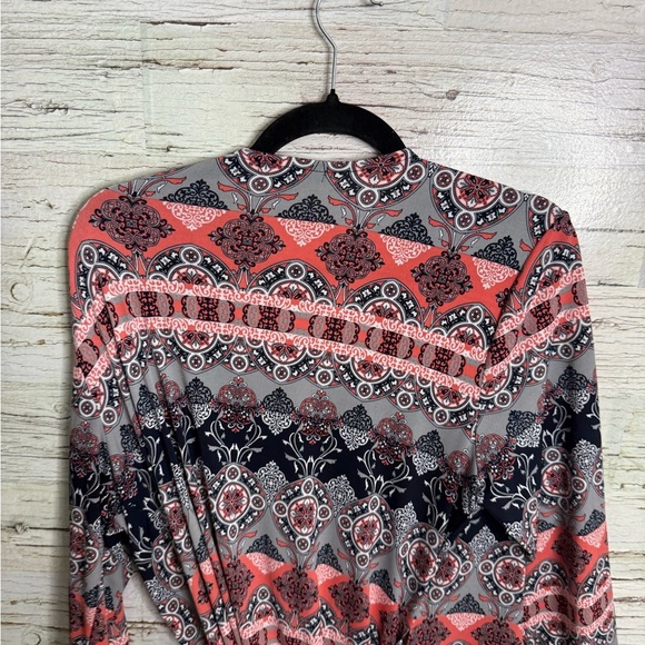 Banana  Republic Wrap Dress paisley pattern blue pink size xl long sleeve - Picture 6 of 8